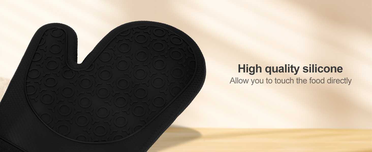 sungwoo Extra Long Silicone Oven Mitts, Heat Resistant Oven Gloves with Quilted Liner Non-Slip Textured Grip Perfect for BBQ, Baking, Cooking and Grilling - 1 Pair 14.6 Inch Black