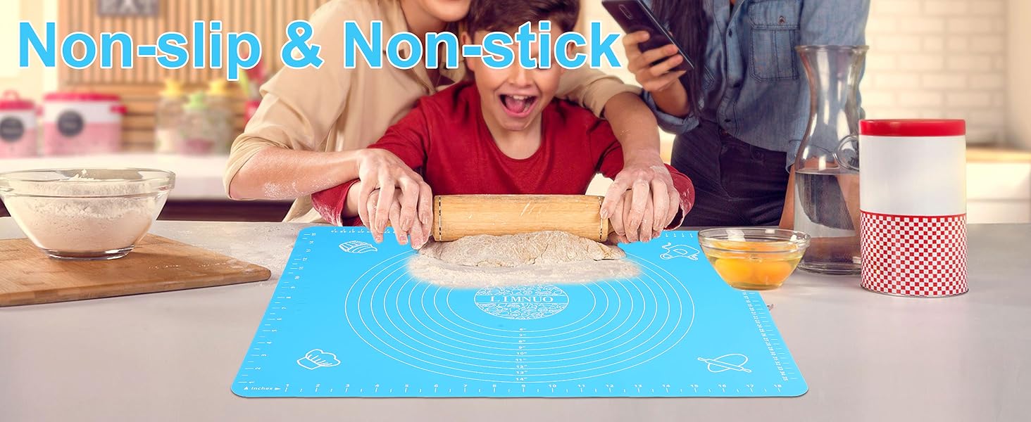 LIMNUO Silicone Baking Mat, Extra Thick Large Non Stick Pastry Mat Sheet for Dough Pie Crust Rolling Mats (Brown, M-16''(W)*20''(L))