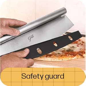 Hans Grill Pizza Cutting Board and Pizza Cutter Rocker Blade Gift Set Professional Stainless Steel Food Slicer with 13.5