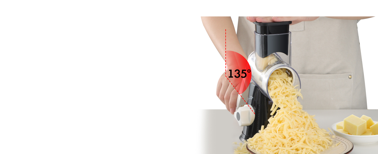 Rotary Cheese Grater with Handle, Kitchen Speed Hand Crank Vegetable Slicer, Potato Hash Brown Shredder Spinning Nut Grinder with 3 Replaceable Stainless Steel Drum Blades (White)