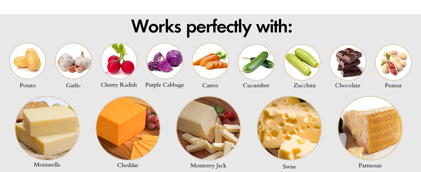 Rotary Cheese Grater with Handle, Kitchen Speed Hand Crank Vegetable Slicer, Potato Hash Brown Shredder Spinning Nut Grinder with 3 Replaceable Stainless Steel Drum Blades (White)