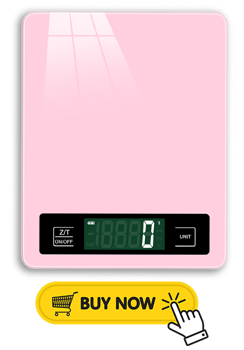 Mik-Nana Food Scale Pink, 10kg/22lb Digital Kitchen Scale Weight Grams and Oz for Baking and Cooking, 1g/0.1oz Precise Graduation, Easy Clean Stainless Steel