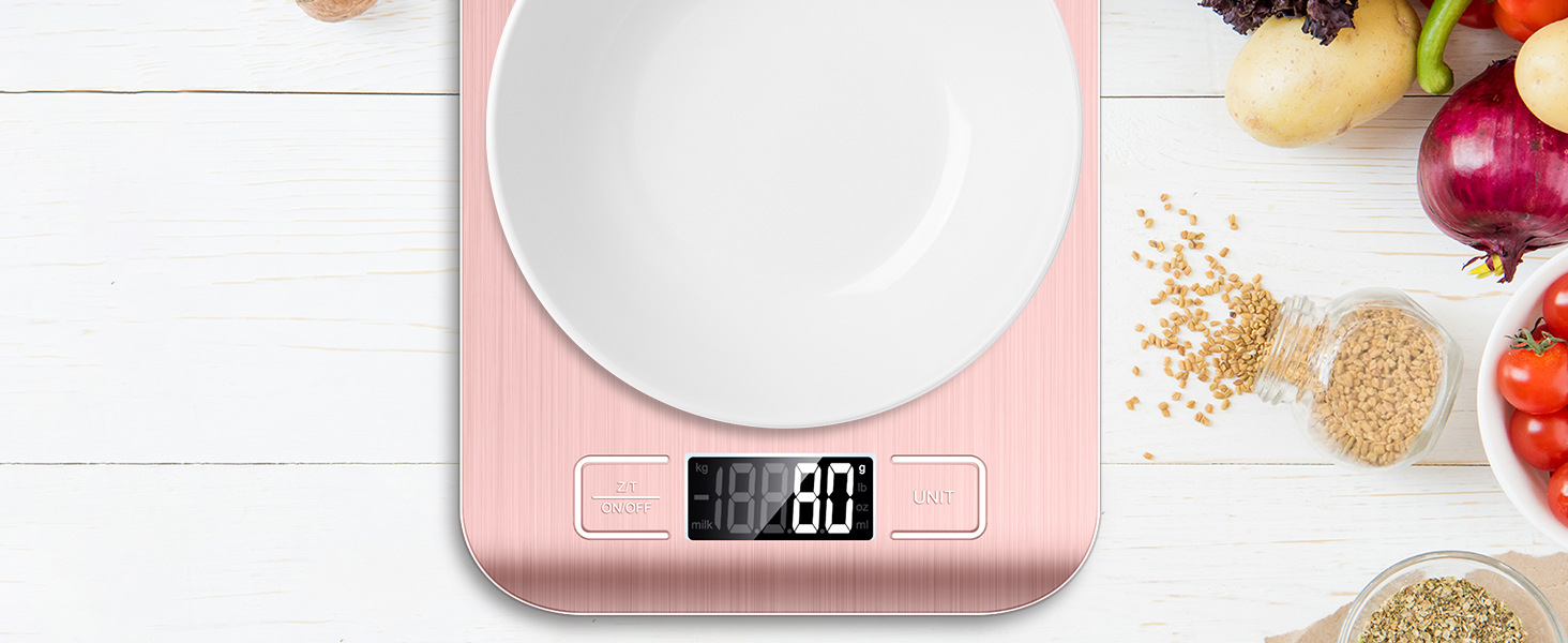 Mik-Nana Food Scale Pink, 10kg/22lb Digital Kitchen Scale Weight Grams and Oz for Baking and Cooking, 1g/0.1oz Precise Graduation, Easy Clean Stainless Steel