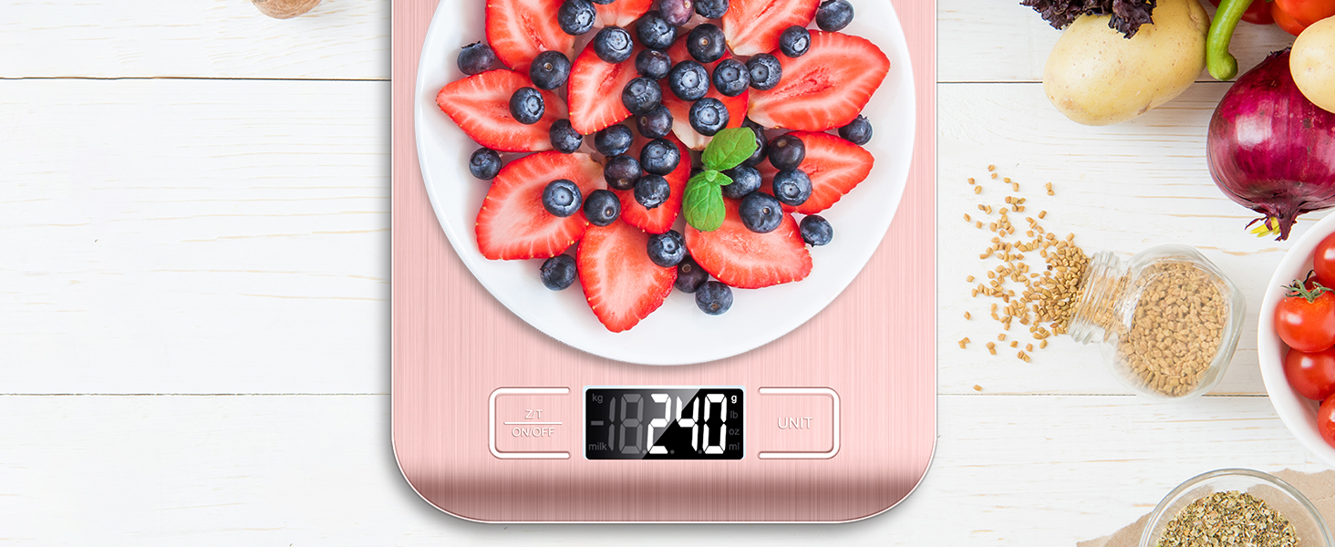 Mik-Nana Food Scale Pink, 10kg/22lb Digital Kitchen Scale Weight Grams and Oz for Baking and Cooking, 1g/0.1oz Precise Graduation, Easy Clean Stainless Steel