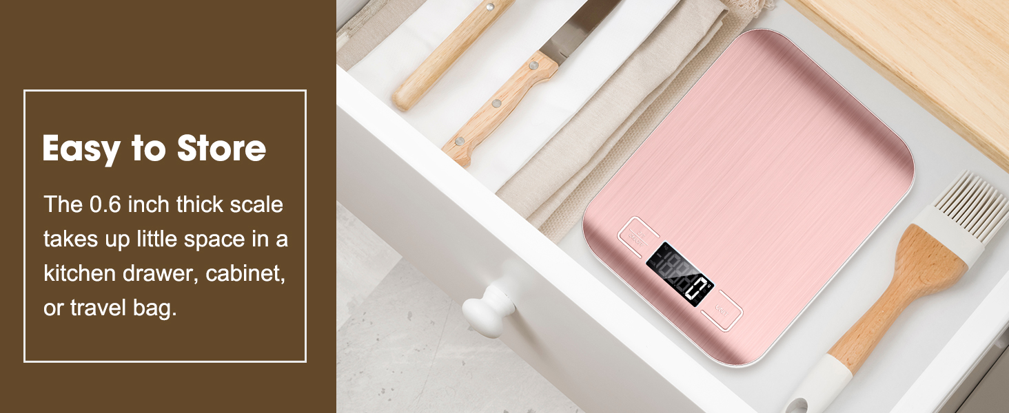 Mik-Nana Food Scale Pink, 10kg/22lb Digital Kitchen Scale Weight Grams and Oz for Baking and Cooking, 1g/0.1oz Precise Graduation, Easy Clean Stainless Steel