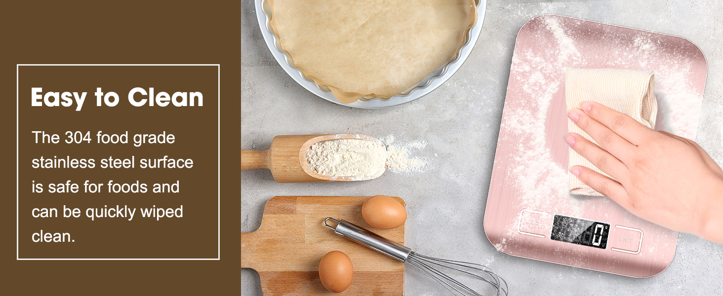 Mik-Nana Food Scale Pink, 10kg/22lb Digital Kitchen Scale Weight Grams and Oz for Baking and Cooking, 1g/0.1oz Precise Graduation, Easy Clean Stainless Steel