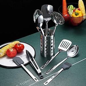 Stainless Steel Cooking Utensils Set, Berglander 13 Pieces Kitchen Utensils Set, Kitchen Tools Set With Utensil Holder Non-Stick And Heat Resistant,Dishwasher Safe, Easy to Clean (13 Packs)