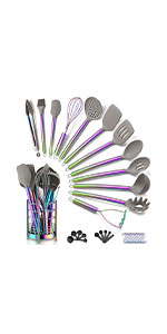 Rainbow Kitchen Utensils Set,13 Pieces Stainless Steel Cooking Utensils Set With Titanium Rainbow Plating,Kitchen Tools Set With Utensil Holder For Non-Stick Cookware Dishwasher Safe (13 Packs)