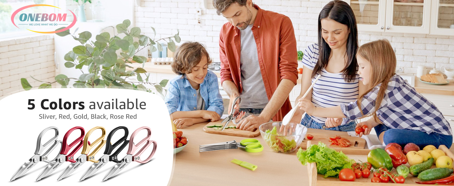 ONEBOM Kitchen Shears 2 Pack,Multi-Function Kitchen Scissors Heavy Duty Sharp 304 Stainless Steel, Apartment Kitchen Accessories Cooking Shears for Chicken,Meat,Fish,Poultry(Sliver)