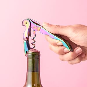Blush Winged Corkscrew, Iridescent Bottle Opener, Cork Remover, Rainbow Wine Gift Accessory, Mirage, Set of 1