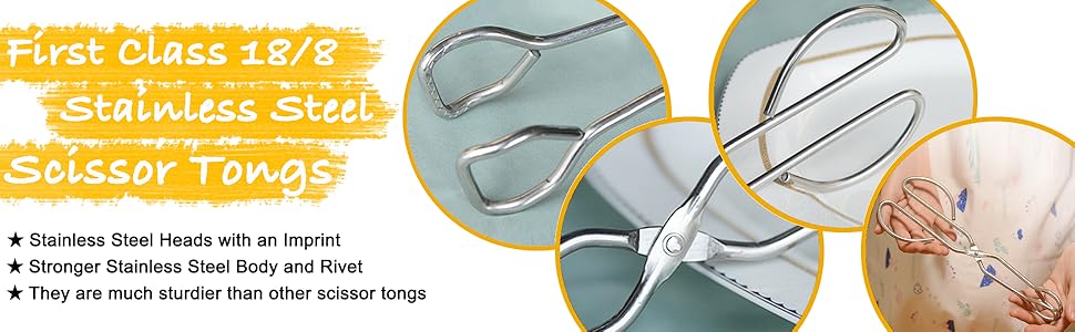 Stainless Steel Kitchen Scissor Tongs Set, 2-Piece (10/13 Inch) for Cooking, Grilling, Serving, and Barbecue