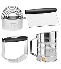 HULISEN Pastry Cutter, Dough Blender, 3 Cup Flour Sifter and Biscuit Cutter, Stainless Steel Dough Cutter, Professional Baking Dough Tools for Cooking Cookies and Donuts(4 Pcs/Set)