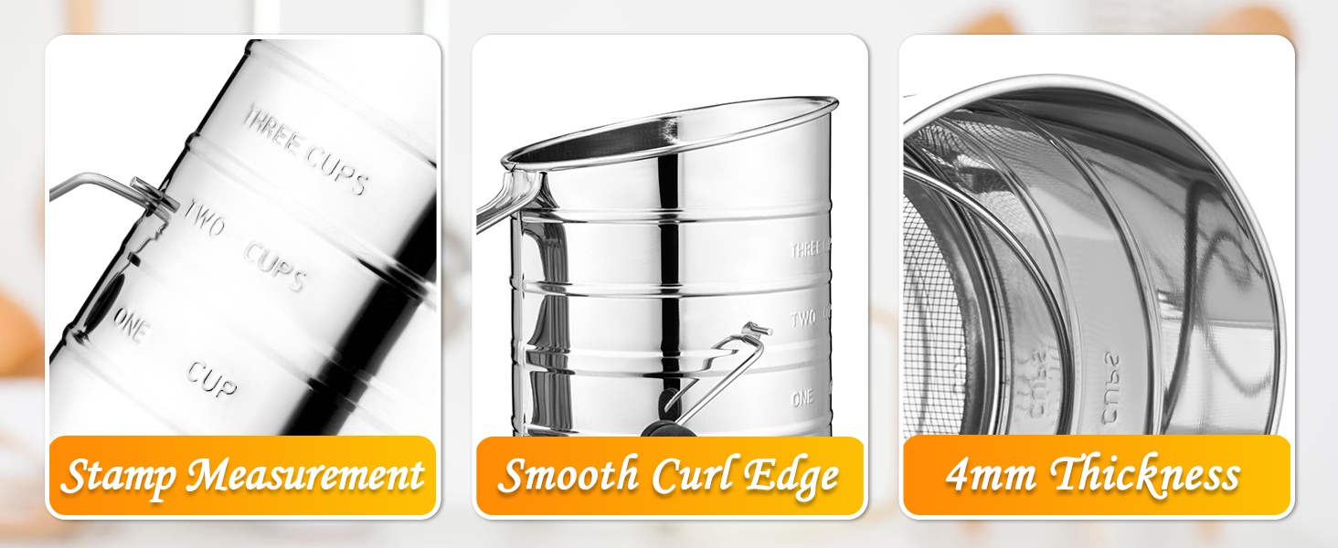 HULISEN Pastry Cutter, Dough Blender, 3 Cup Flour Sifter and Biscuit Cutter, Stainless Steel Dough Cutter, Professional Baking Dough Tools for Cooking Cookies and Donuts(4 Pcs/Set)