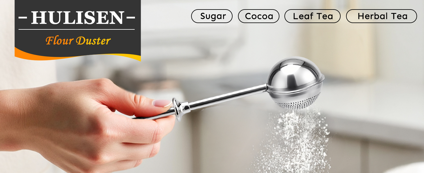 HULISEN Flour Duster for Baking, One-Handed Operation, 304 Stainless Steel Powdered Sugar Shaker Duster, Pick Up and Dust Flour Sifter, Gift Package