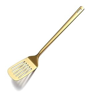 Gold Spatulas, Berglander Slotted Turner Titanium Gold Plating, Metal Turner For Cooking, Kitchen Barbecue Spatulas, Dishwasher Safe, Easy to Clean