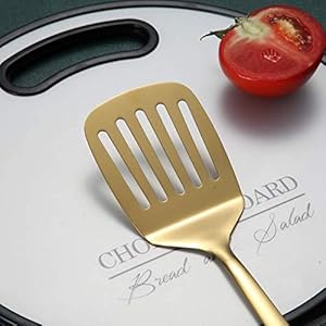 Gold Spatulas, Berglander Slotted Turner Titanium Gold Plating, Metal Turner For Cooking, Kitchen Barbecue Spatulas, Dishwasher Safe, Easy to Clean