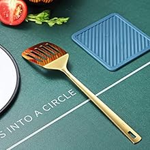 Gold Spatulas, Berglander Slotted Turner Titanium Gold Plating, Metal Turner For Cooking, Kitchen Barbecue Spatulas, Dishwasher Safe, Easy to Clean