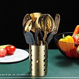 Gold Cooking Utensils Set, Berglander Stainless Steel 13 Pieces Kitchen Utensils Set With Titanium Gold Plating, Kitchen Tools Set With Utensil Holder, Dishwasher Safe, Easy to Clean