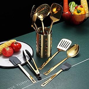 Gold Cooking Utensils Set, Berglander Stainless Steel 13 Pieces Kitchen Utensils Set With Titanium Gold Plating, Kitchen Tools Set With Utensil Holder, Dishwasher Safe, Easy to Clean