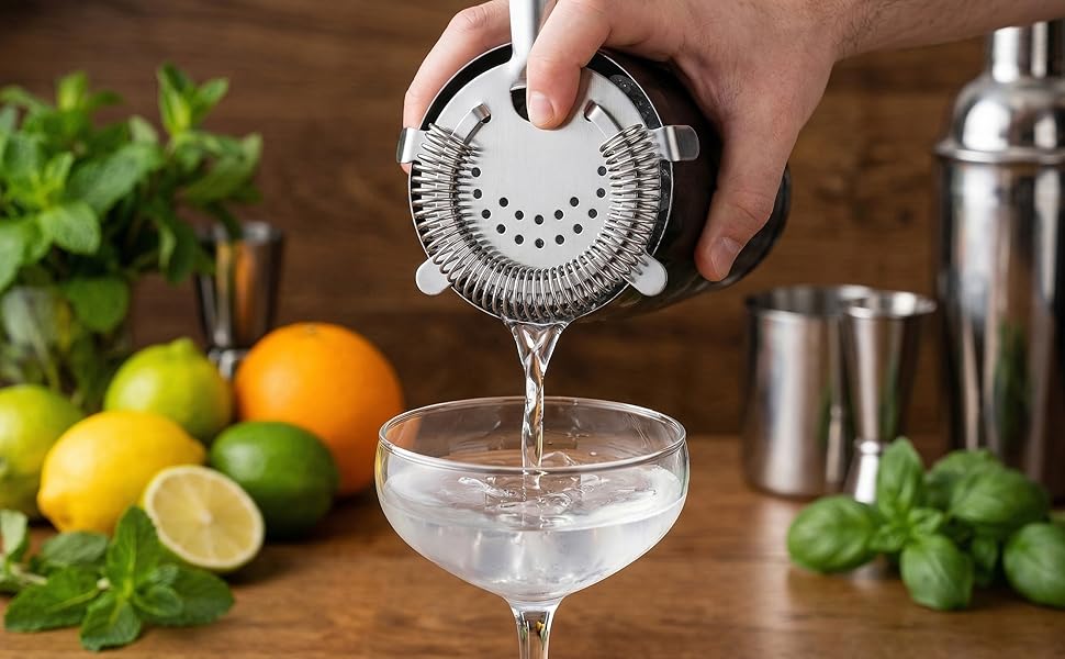 WUWEOT 9 Pack Cocktail Strainer, 4-Prong Stainless Steel Bar Strainer, 6 Inches Silver Bar Tool Drink Strainer with 100 Wire Spring for Bartenders and Mixologists