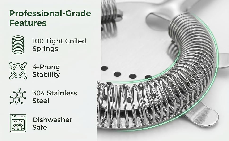 WUWEOT 9 Pack Cocktail Strainer, 4-Prong Stainless Steel Bar Strainer, 6 Inches Silver Bar Tool Drink Strainer with 100 Wire Spring for Bartenders and Mixologists