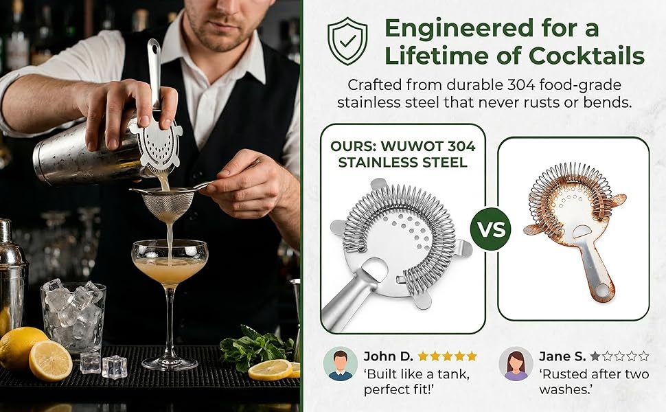 WUWEOT 9 Pack Cocktail Strainer, 4-Prong Stainless Steel Bar Strainer, 6 Inches Silver Bar Tool Drink Strainer with 100 Wire Spring for Bartenders and Mixologists