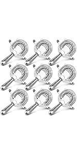 WUWEOT 9 Pack Cocktail Strainer, 4-Prong Stainless Steel Bar Strainer, 6 Inches Silver Bar Tool Drink Strainer with 100 Wire Spring for Bartenders and Mixologists