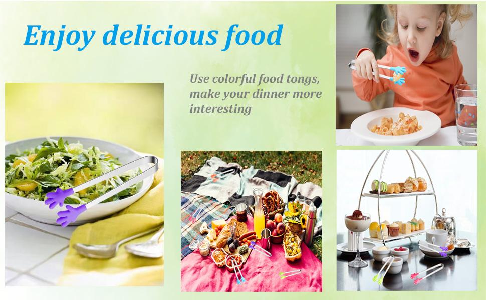 8PCS Silicone Mini Tongs, 5Inch Hand Shape Food Tongs, Colourful Small Kids Tongs for Serving Food, Ice Cube, fruits, Sugar, Barbecue by Sunenlyst (Palm sharp)