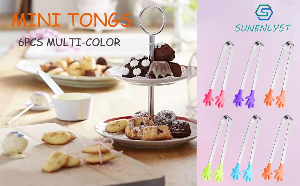 8PCS Silicone Mini Tongs, 5Inch Hand Shape Food Tongs, Colourful Small Kids Tongs for Serving Food, Ice Cube, fruits, Sugar, Barbecue by Sunenlyst (Palm sharp)