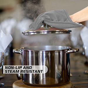 Silicone Kitchen Pot Holders with Pockets, 2 Pc Set Trivet, Steam and Heat Resistant Hand and Countertop Protection Hot Pads, Non-Slip Grip potholders, Terrycloth Interior Lining, Black