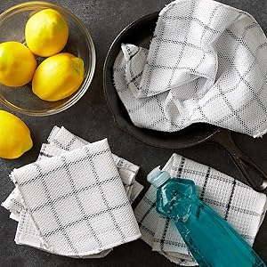 DII Scrubber Dishcloths Collection Windowpane Dishrag Set, 12x12, White/Stone Stripe, 6 Piece