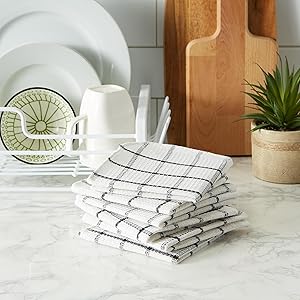 DII Scrubber Dishcloths Collection Windowpane Dishrag Set, 12x12, White/Stone Stripe, 6 Piece
