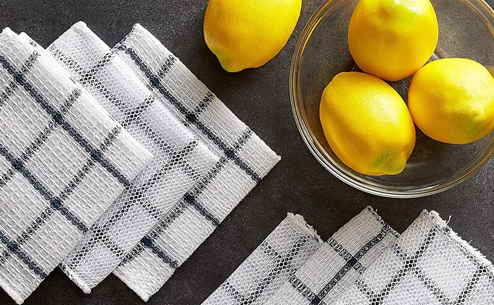 DII Scrubber Dishcloths Collection Windowpane Dishrag Set, 12x12, White/Stone Stripe, 6 Piece