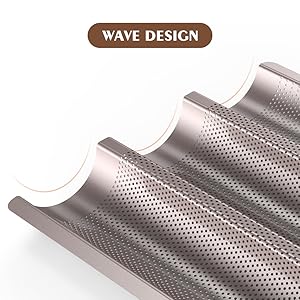 Baguette Pan, French Bread Pans For Baking Pan, Nonstick 3 Slots Perforated Italian Loaf Pan Mold Long French Bread Pan,Golden