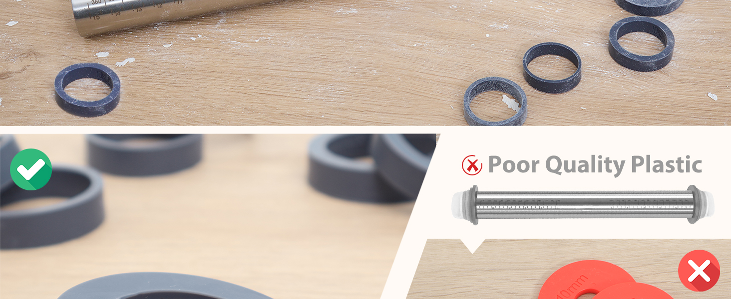 Adjustable Rolling Pin with Thickness Rings for Baking -Non Stick Stainless Steel Dough Roller Pin with Bands for Cookie,Wood,Wooden and Bread (Grey, 15.8 '')