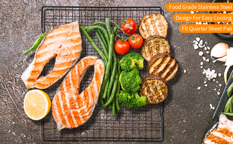 Lamoutor 2Pcs Metal Kitchen Baking Cooling Rack Square Wire Cooling Rack for Cake and Meat 10 x 11 inches (Black)