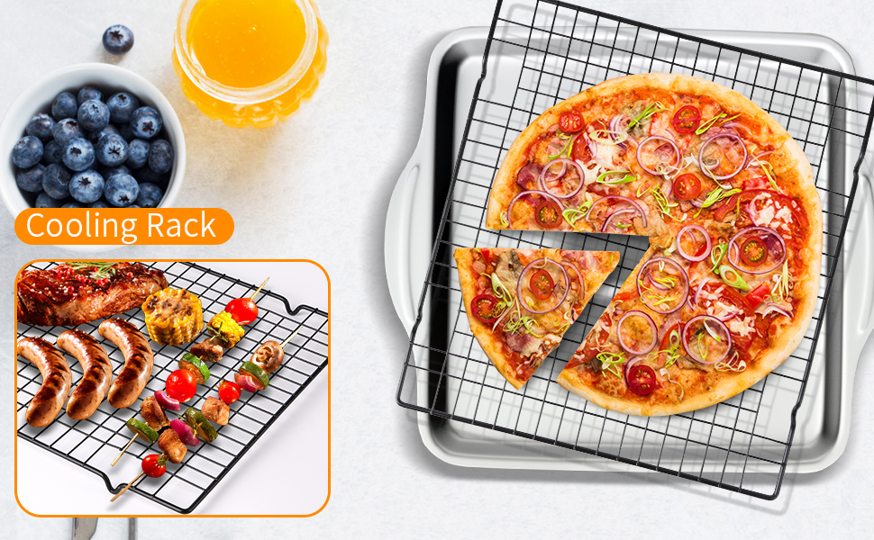 Lamoutor 2Pcs Metal Kitchen Baking Cooling Rack Square Wire Cooling Rack for Cake and Meat 10 x 11 inches (Black)