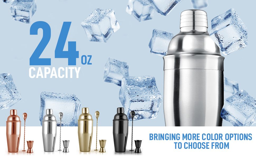 Zulay Cocktail Shaker Set - Stainless Steel Mixed Drink Shaker - Martini Shaker Set with Build in Strainer, Double Sided Jigger & Muddler Combo Mixing Spoon - Pro Margarita Shaker - Large 24oz