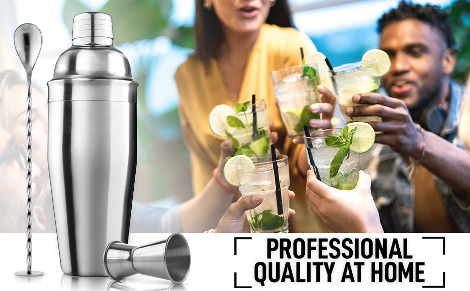 Zulay Cocktail Shaker Set - Stainless Steel Mixed Drink Shaker - Martini Shaker Set with Build in Strainer, Double Sided Jigger & Muddler Combo Mixing Spoon - Pro Margarita Shaker - Large 24oz