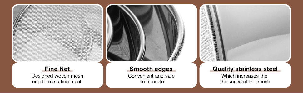 Patelai 3 Pcs Stainless Steel Round Flour Sifter Sieve Fine Mesh for Bake Decorate Cakes, Pies, Pastries, Cupcakes (6 Inch and 8 Inch 60 Mesh,7 Inch 40 Mesh)