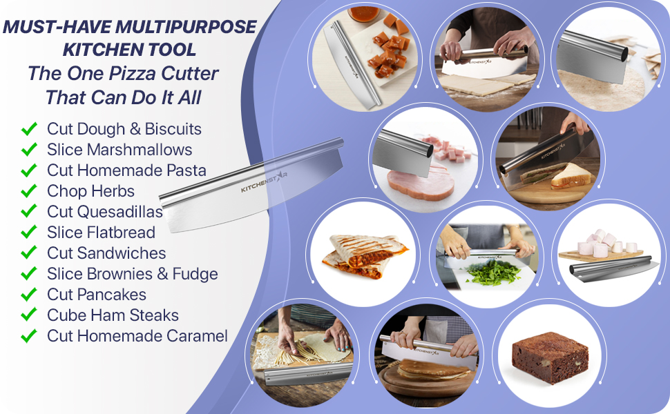 KitchenStar 18-Inch Pizza Cutter Rocker Blade - Sharp Stainless Steel Slicer Knife, Protective Cover, Dishwasher Safe, Extra Large - Commercial Pizza Oven Accessories