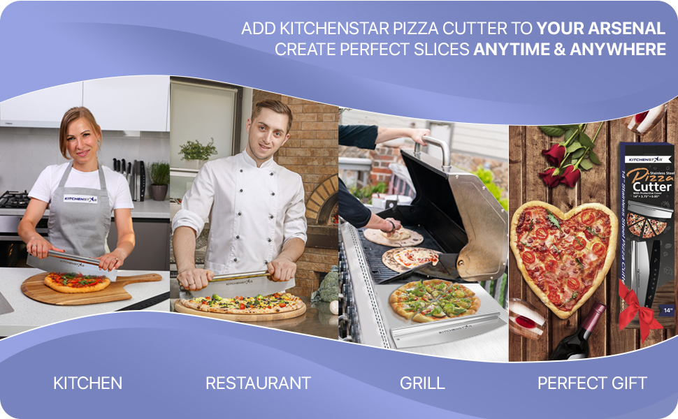 KitchenStar 18-Inch Pizza Cutter Rocker Blade - Sharp Stainless Steel Slicer Knife, Protective Cover, Dishwasher Safe, Extra Large - Commercial Pizza Oven Accessories