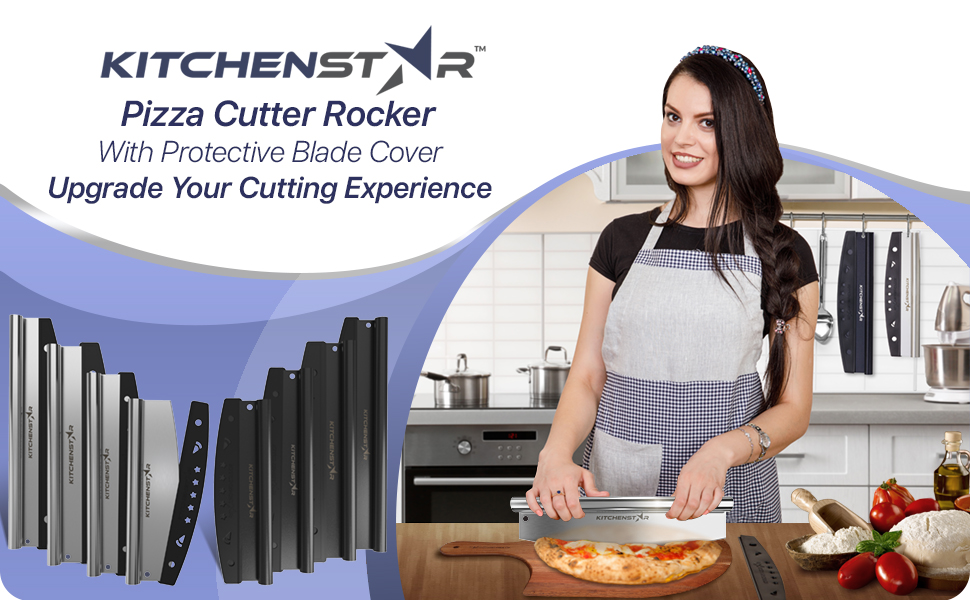 KitchenStar 18-Inch Pizza Cutter Rocker Blade - Sharp Stainless Steel Slicer Knife, Protective Cover, Dishwasher Safe, Extra Large - Commercial Pizza Oven Accessories
