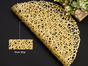 Gold Round Placemats for Dinner Table Set of 6 Metallic Hollow Out Line Circle Table Mats Vinyl Place Mats for Dinning Decor Wedding Accent Centerpiece