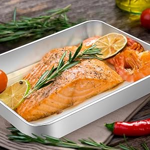 E-far Baking Pans Set of 3, Stainless Steel Sheet Cake Pan for Oven - 12.5/10.5/9.4Inch, Rectangle Bakeware Set for Cake Lasagna Brownie Casserole Cookie, Non-toxic & Healthy, Dishwasher Safe