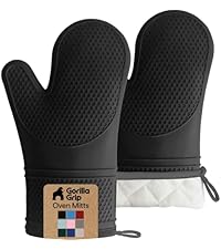 GORILLA GRIP Stainless Steel Heat Resistant Kitchen Tongs for Cooking, 9 + 12 Inch, Set of 2 BBQ Tong, Non Scratch Silicone Tip for Pan, Strong Grip, Grab Food, Toss Salad, Air Fryer, Pull Lock, Black