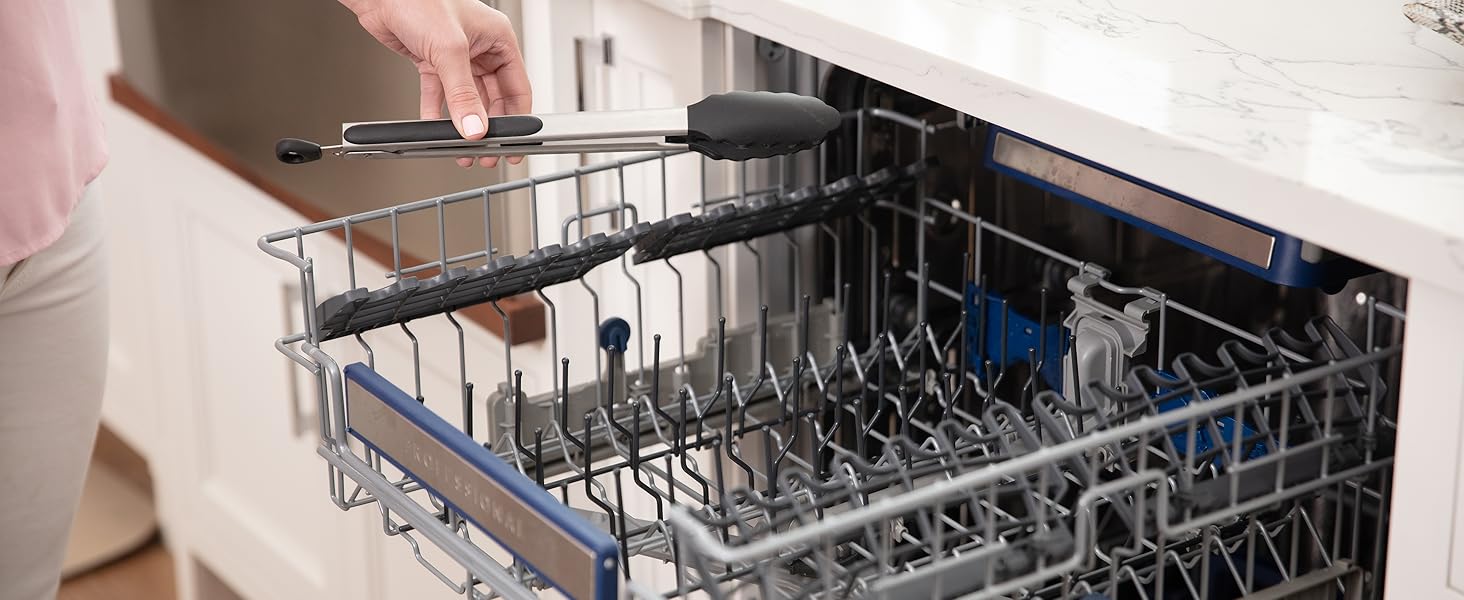 GORILLA GRIP Stainless Steel Heat Resistant Kitchen Tongs for Cooking, 9 + 12 Inch, Set of 2 BBQ Tong, Non Scratch Silicone Tip for Pan, Strong Grip, Grab Food, Toss Salad, Air Fryer, Pull Lock, Black