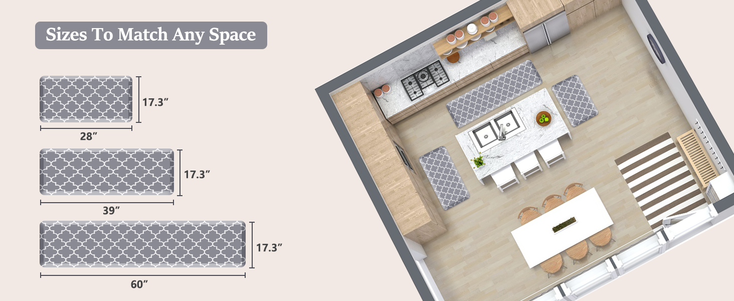 WISELIFE Kitchen Mat and Rugs Cushioned Anti-Fatigue,17.3