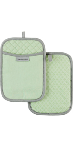 KitchenAid Asteroid Pot Holder 2-Pack Set, Pebbled Palm Green, 6.5