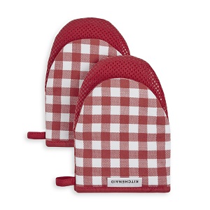 KitchenAid Gingham Mini Oven Mitt 2-Pack Set, Milkshake Tan, 5.5